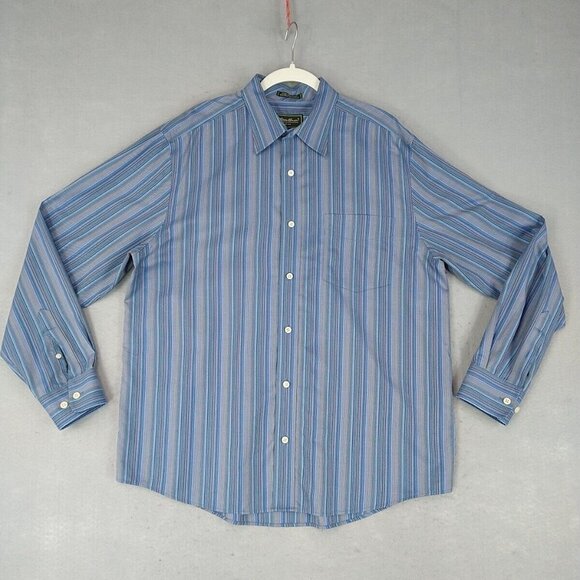 Eddie Bauer Shirt Mens L Multicolor Vertical Striped Wrinkle Resistant Cotton - Picture 1 of 10
